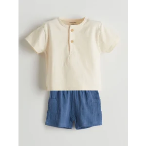 LCW baby Ekru Basic Erkek Bebek Tişört ve Şort 2li