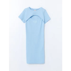LCW Kids Mavi Bisiklet Yaka Kız Çocuk Elbise