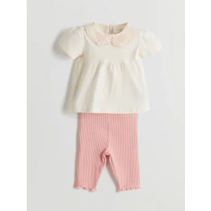 LCW baby Bej Pamuklu Kız Bebek Bluz ve Kapri Tayt 2li