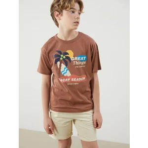 LCW Kids Kahverengi Bisiklet Yaka Erkek Çocuk Tişört ve Şort