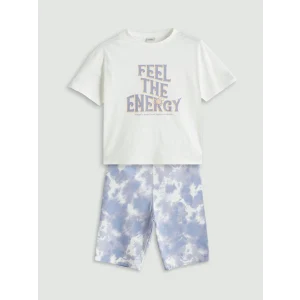 LCW Kids Ekru Bisiklet Yaka Kız Çocuk Tişört ve Tayt