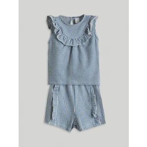 LCW baby Mavi Çizgili Kız Bebek Bluz ve Tayt 2li