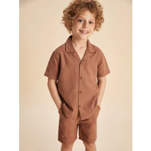 LCW Kids Kahverengi Resort Yaka Erkek Çocuk Pamuk Karışımlı Gömlek