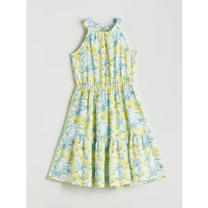 LCW Kids Beyaz Halter Yaka Çiçekli Kız Çocuk Elbise