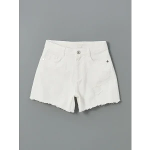 LCW Kids Beyaz Beli Ayarlanabilir Lastikli Kız Çocuk Jean Şort