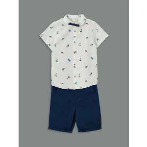 LCW Kids Ekru Papyonlu Erkek Çocuk Gömlek ve Şort 2li