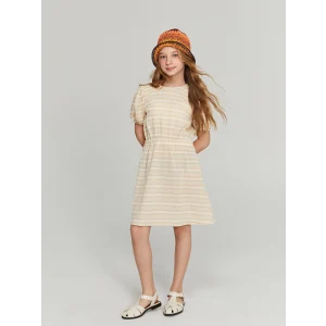 LCW Kids Ekru Bisiklet Yaka Kız Çocuk Elbise