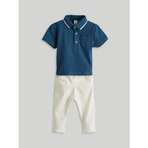 LCW baby Lacivert Polo Yaka Erkek Bebek Tişört ve Pantolon 2li