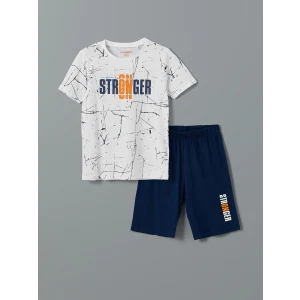 LCW Kids Beyaz Bisiklet Yaka Erkek Çocuk Şortlu Pijama Takımı