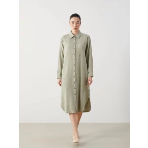 LCWAIKIKI Classic Yeşil Dokulu Kadın Gömlek Elbise