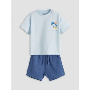 LCW baby Mavi Baskılı Erkek Bebek Tulum ve Şort 2li
