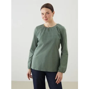 LCW Grace Yeşil Bisiklet Yaka Nakışlı Kadın Tişört