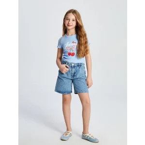 LCW Kids Mavi Beli Ayarlanabilir Lastikli Kız Çocuk Jean Şort
