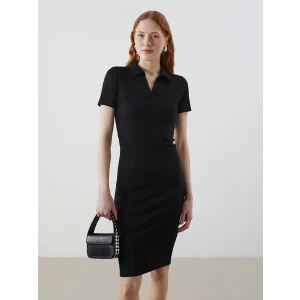 LCW Vision Siyah Polo Yaka Bodycon Elbise