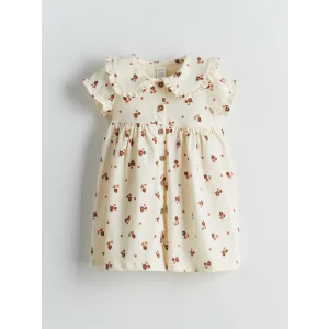 LCW baby Ekru Bebe Yaka Çiçekli Kız Bebek Elbise