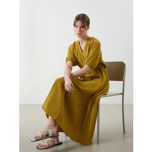 LCWAIKIKI Classic Sari Kaçık Yaka Müslin Kadın Elbise