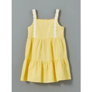 LCW Kids Sari Basic Dantelli Kız Çocuk Keten Elbise