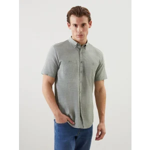 LCWAIKIKI Classic Haki Regular Fit Kısa Kollu Poplin Erkek Gömlek