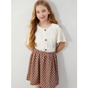 LCW Kids Ekru Bisiklet Yaka Kız Çocuk Elbise