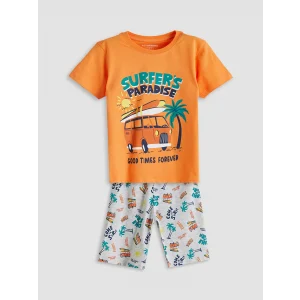 LCW Kids Turuncu Baskılı Erkek Çocuk Tişört ve Şort 2li