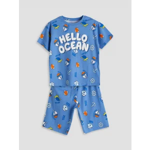 LCW Kids Mavi Baskılı Erkek Çocuk Şortlu Pijama Takımı
