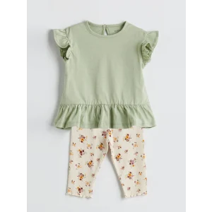 LCW baby Yeşil Kız Bebek Tişört ve Çiçekli Tayt 2li