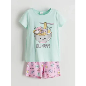 LCW Kids Turkuaz Baskılı Kız Çocuk Şortlu Pijama Takım