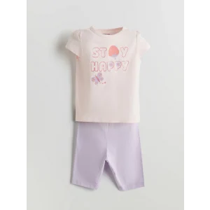 LCW baby Pembe Kız Bebek Baskılı Tişört ve Kapri Tayt 2li