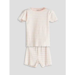 LCW baby Ekru Çizgili Kız Bebek Şortlu Pijama Takım