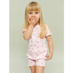 LCW baby Pembe Bisiklet Yaka Kız Bebek Şortlu Pijama Takımı