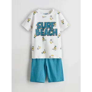 LCW Kids Beyaz Ananas Baskılı Erkek Çocuk Şortlu Pijama Takım