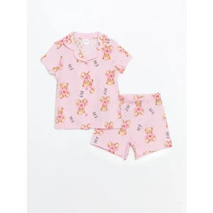 LCW Kids Pembe Gömlek Yaka Kız Çocuk Şortlu Pijama Takımı