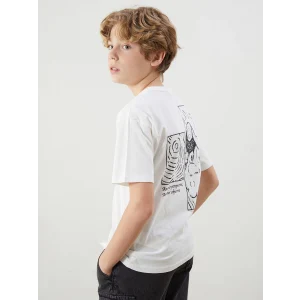 LCW Kids Ekru Bisiklet Yaka Nostaljik Maymun Baskılı Erkek Çocuk Tişört