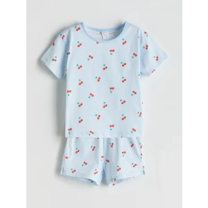 LCW baby Mavi Kiraz Baskılı Kız Bebek Tişört ve Şort 2li