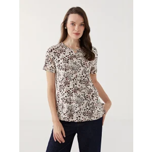 LCW Grace Bej Bisiklet Yaka Desenli Kadın Bluz