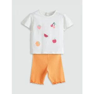 LCW Kids Beyaz Meyve Baskılı Kız Çocuk Bluz ve Tayt 2li