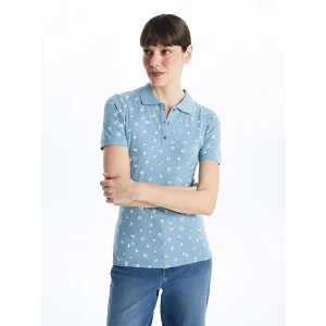 LCWAIKIKI Classic Mavi Polo Yaka Desenli Kadın Tişört