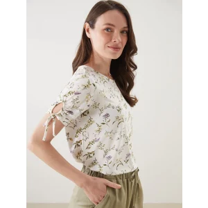 LCW Grace Ekru Bisiklet Yaka Çiçekli Kadın Bluz