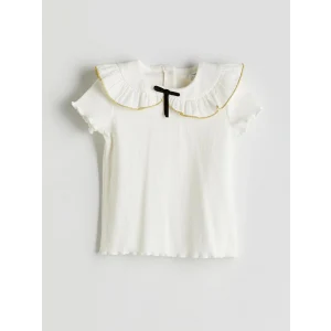 LCW Kids Ekru Kurdele Detaylı Kaşkorse Kız Çocuk Tişört