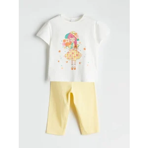 LCW Kids Ekru Penye Kız Çocuk Tişört ve Tayt 2li