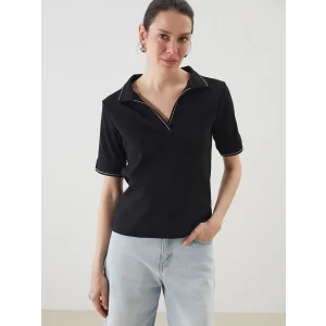 LCWAIKIKI Classic Siyah Polo Yaka Kadın Crop