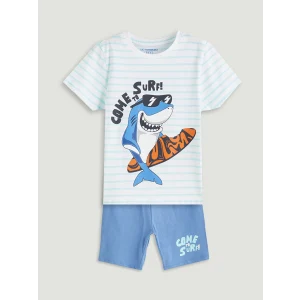 LCW Kids Beyaz Baskılı Erkek Çocuk Şortlu Pijama Takımı