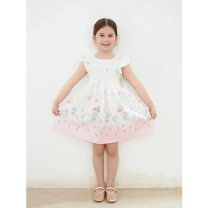 LCW Kids Ekru Bisiklet Yaka Poplin Kız Çocuk Elbise