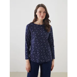 LCW Grace Lacivert Bisiklet Yaka Çiçekli Kadın Bluz