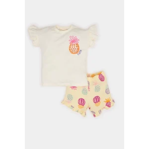 Defacto E6453 Ekru Kız Bebek 2li Takım Baskılı Kısa Kollu Tişört Desenli Şort