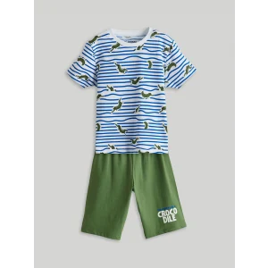 LCW Kids Beyaz Dinozor Baskılı Erkek Çocuk Şortlu Pijama Takımı