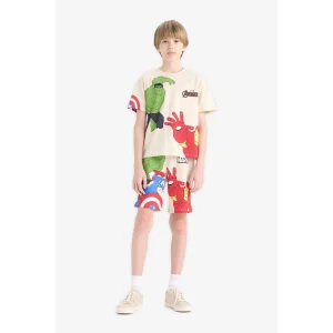 Defacto E0346 Bej Erkek Çocuk Marvel Avengers 2li Takım Kısa Kollu Tişört Şort