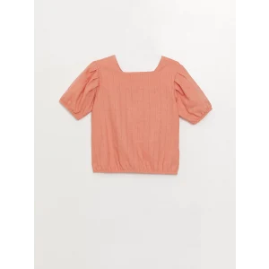 LCW Kids Mercan Kare Yaka Keten Karışımlı Kız Çocuk Bluz
