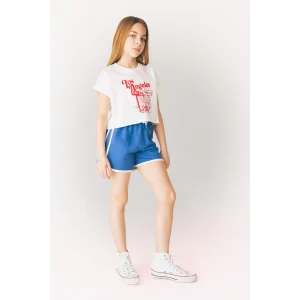 Defacto E3818 Ekru Kız Çocuk 2li Takım Baskılı Kısa Kollu Tişört Beli Lastikli Şort