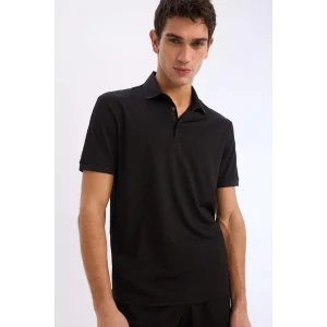 Defacto E1222 Siyah Slim Fit Dar Kesim Dokulu Kısa Kollu Krinkıl Siyah Polo Tişört